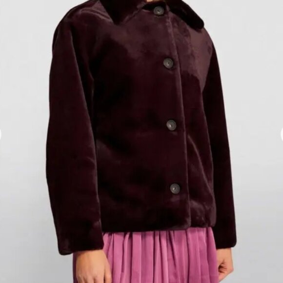 NWT Vince Plush Faux Fur Plum Wine Casual Jacket XXS $592 - Picture 6 of 16